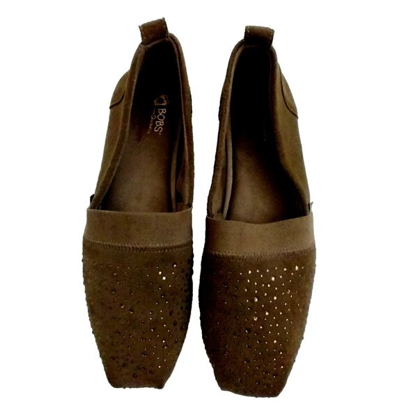 Bobs By Skechers Womens Slip On Galaxy Shoes Suede Rhinestones Brown - 9.5 Wide - Picture 2 of 8